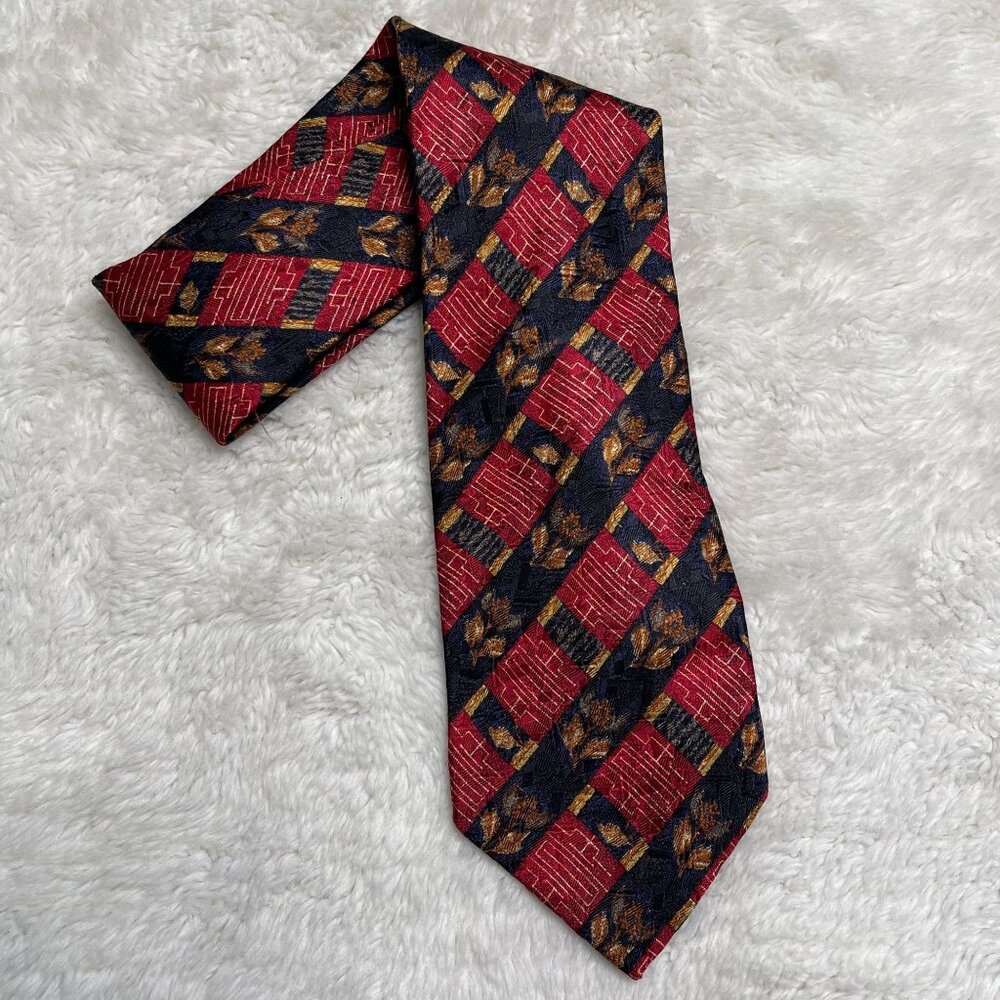 Ermenegildo Zegna Men's Red Black 100% Silk Geometric Print Tie One Size